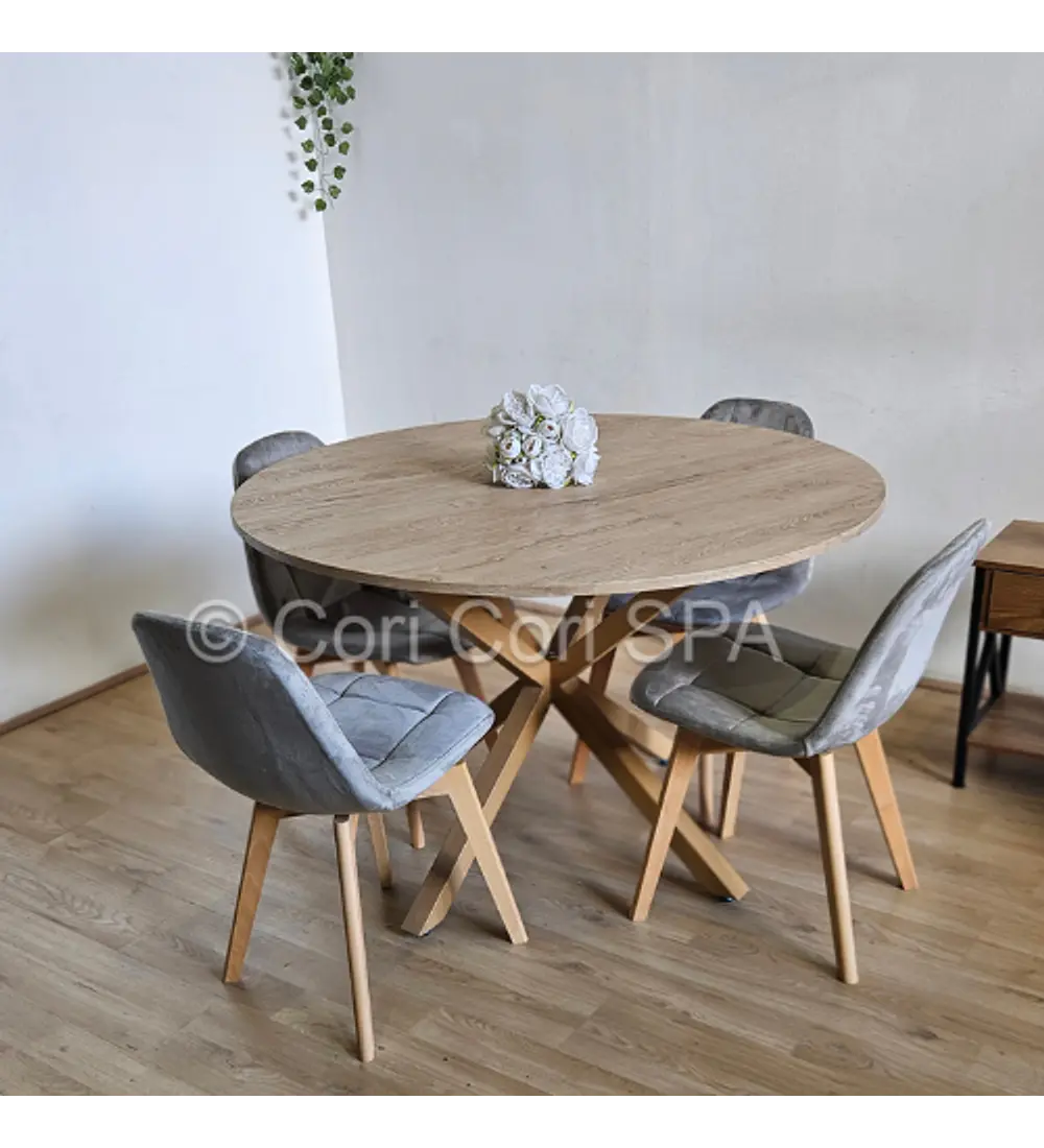 Comedor Warwick Melamina Wood 100cm + 4 Sillas Capitonne Velvet