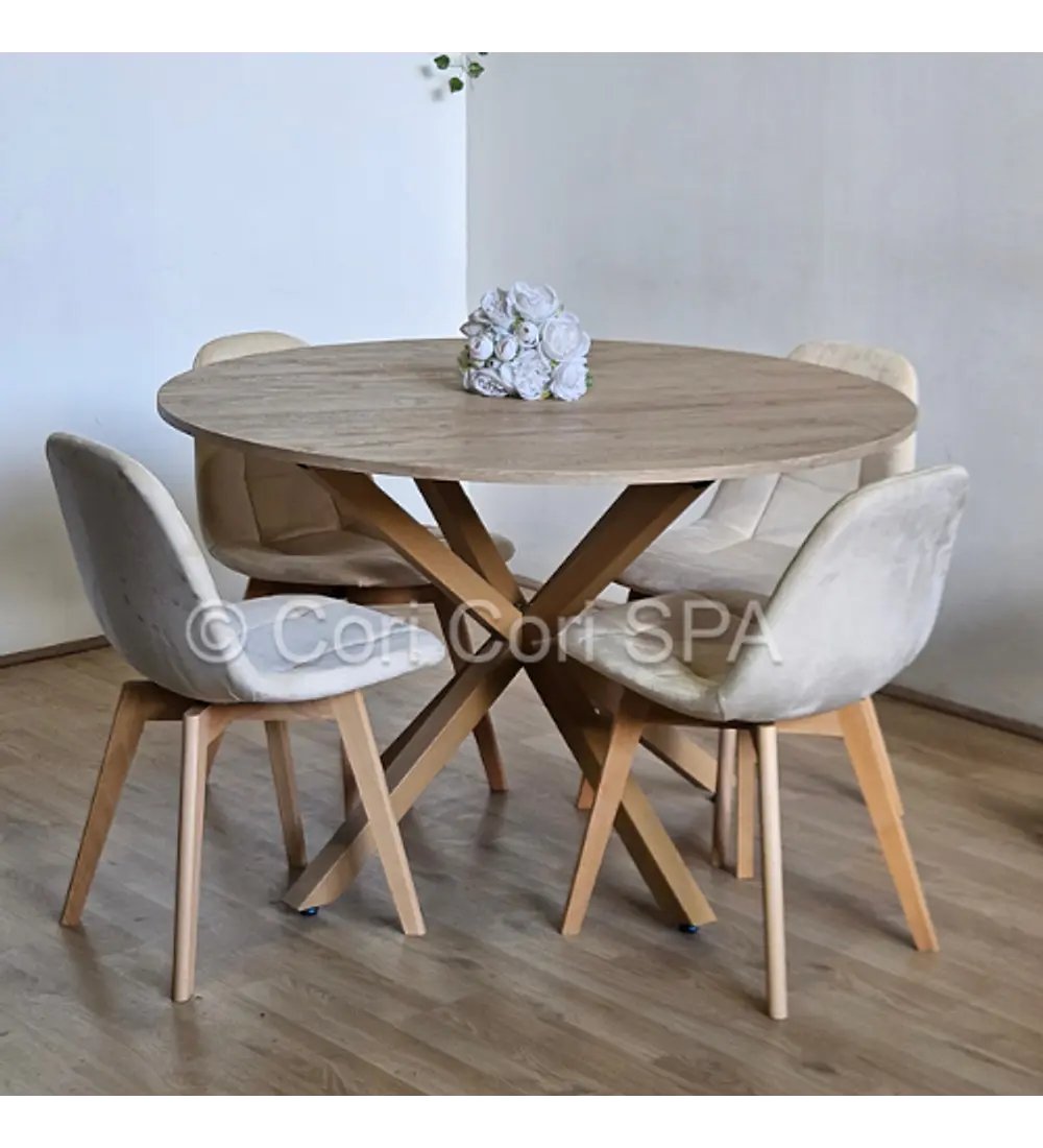 Comedor Warwick Melamina Wood 100cm + 4 Sillas Capitonne Velvet