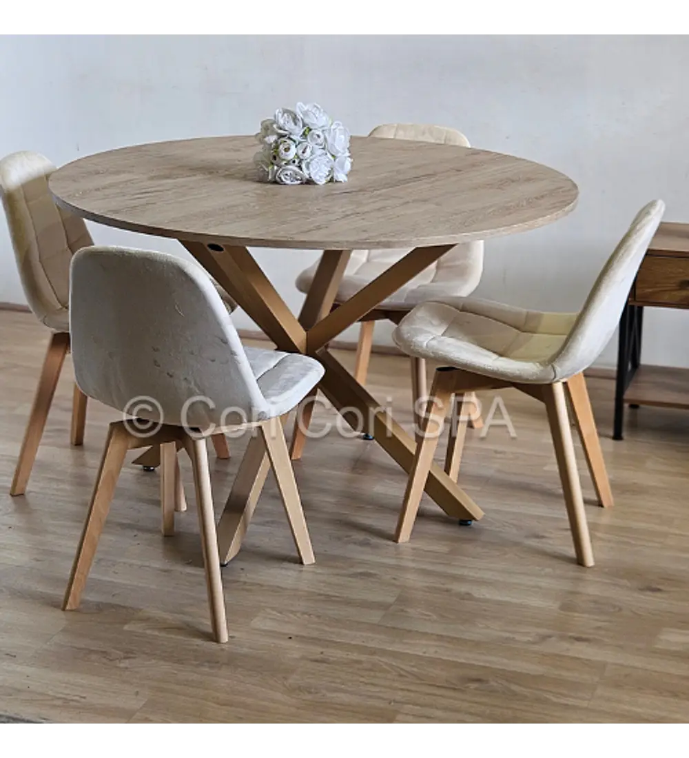 Comedor Warwick Melamina Wood 100cm + 4 Sillas Capitonne Velvet