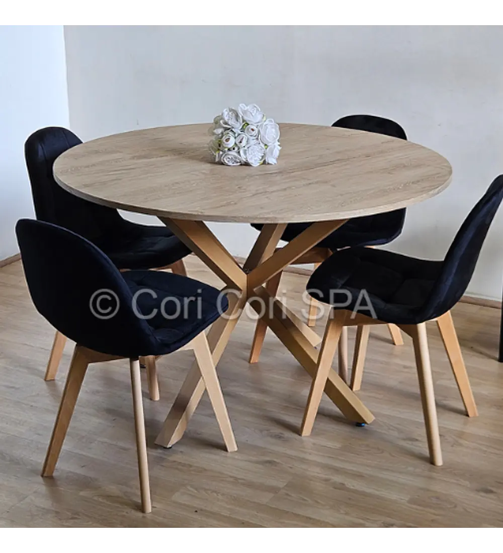 Comedor Warwick Melamina Wood 120cm + 4 Sillas Capitonne Velvet