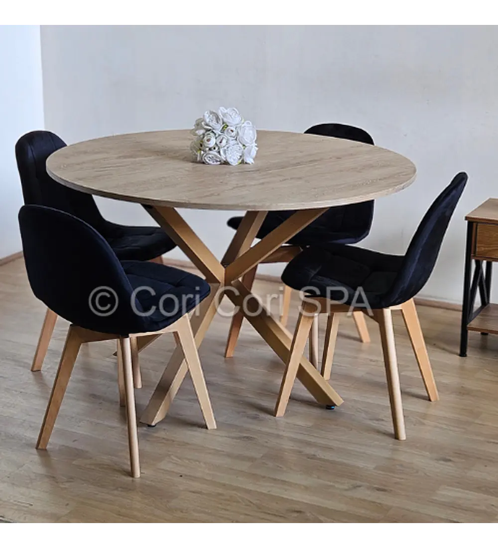 Comedor Warwick Melamina Wood 120cm + 4 Sillas Capitonne Velvet