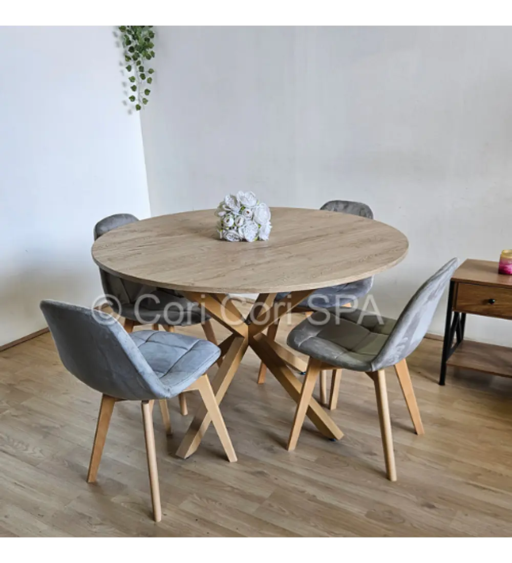 Comedor Warwick Melamina Wood 120cm + 4 Sillas Capitonne Velvet