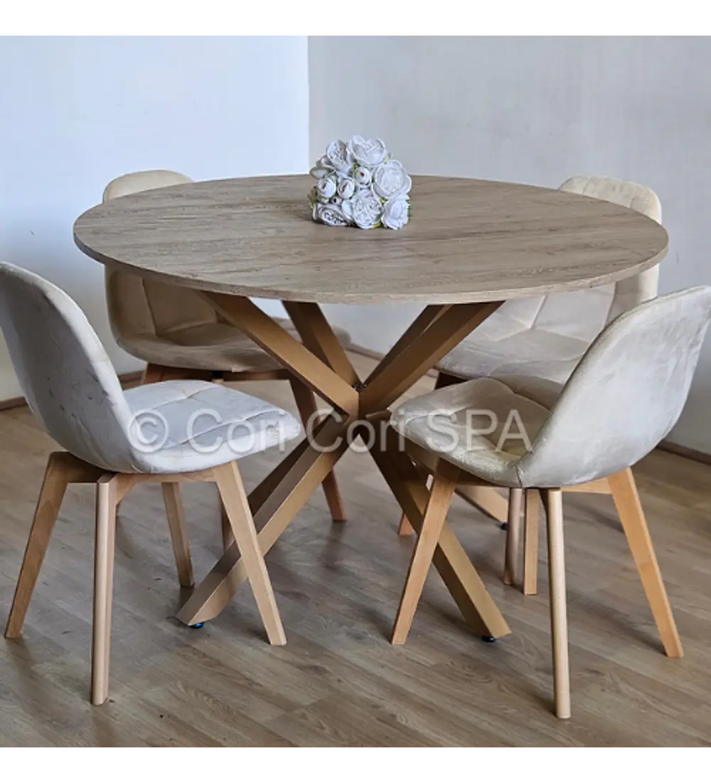 Comedor Warwick Melamina Wood 120cm + 4 Sillas Capitonne Velvet