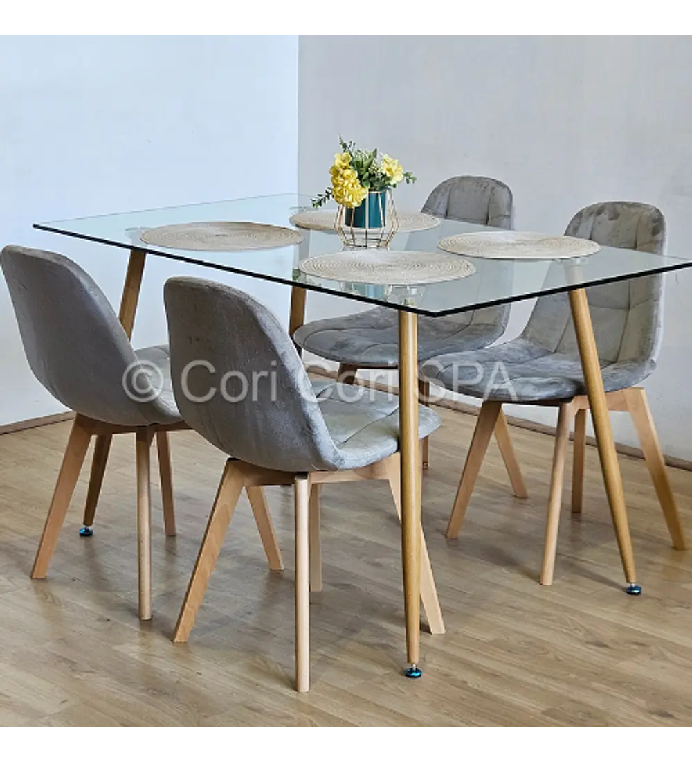 Comedor Rubi 120x80cms + 4 Sillas Capitonne Velvet 
