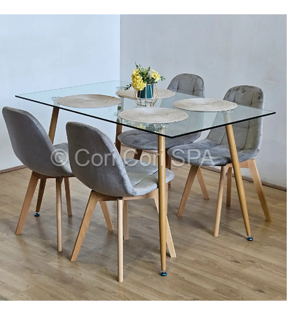 Comedor Rubi 120x80cms + 4 Sillas Capitonne Velvet 
