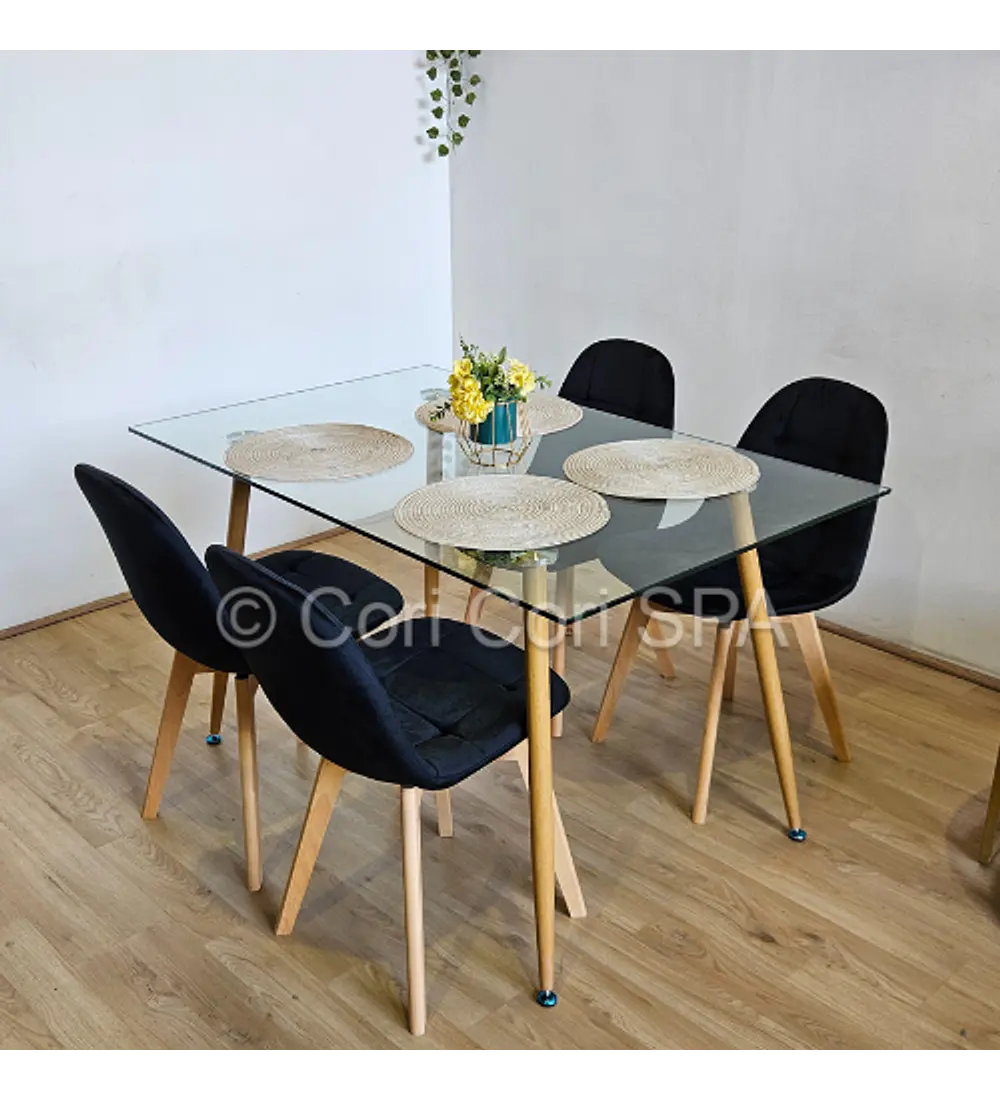 Comedor Rubi 120x80cms + 4 Sillas Capitonne Velvet 