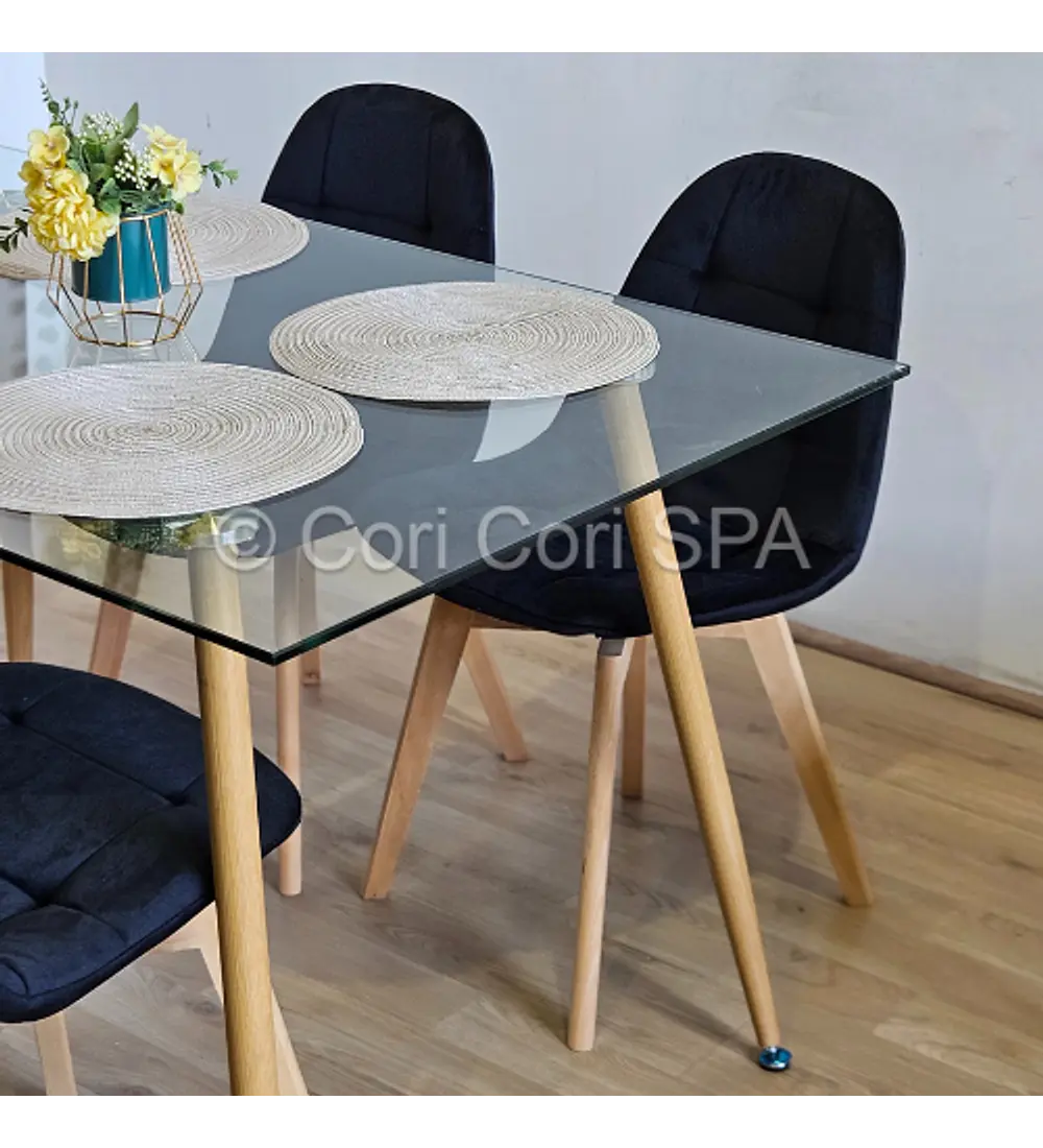 Comedor Rubi 120x80cms + 4 Sillas Capitonne Velvet 