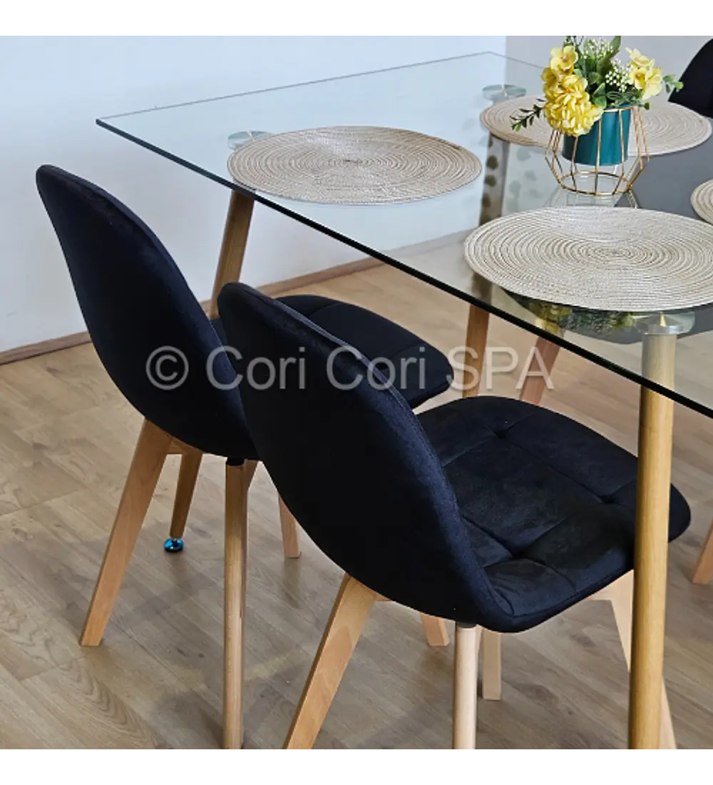 Comedor Rubi 120x80cms + 4 Sillas Capitonne Velvet 