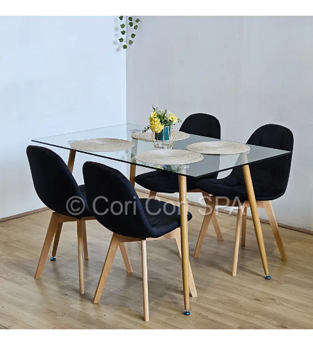 Comedor Rubi 120x80cms + 4 Sillas Capitonne Velvet 