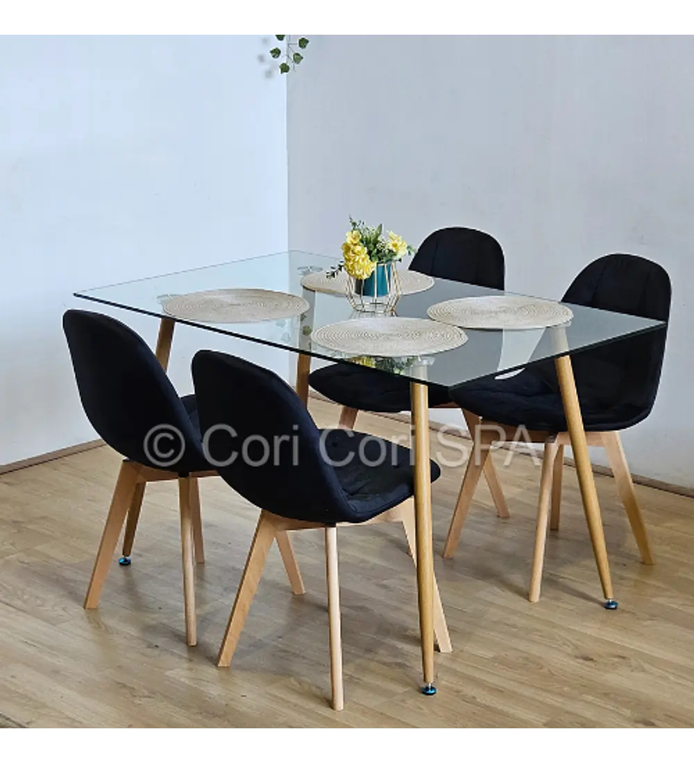 Comedor Rubi 120x80cms + 4 Sillas Capitonne Velvet 