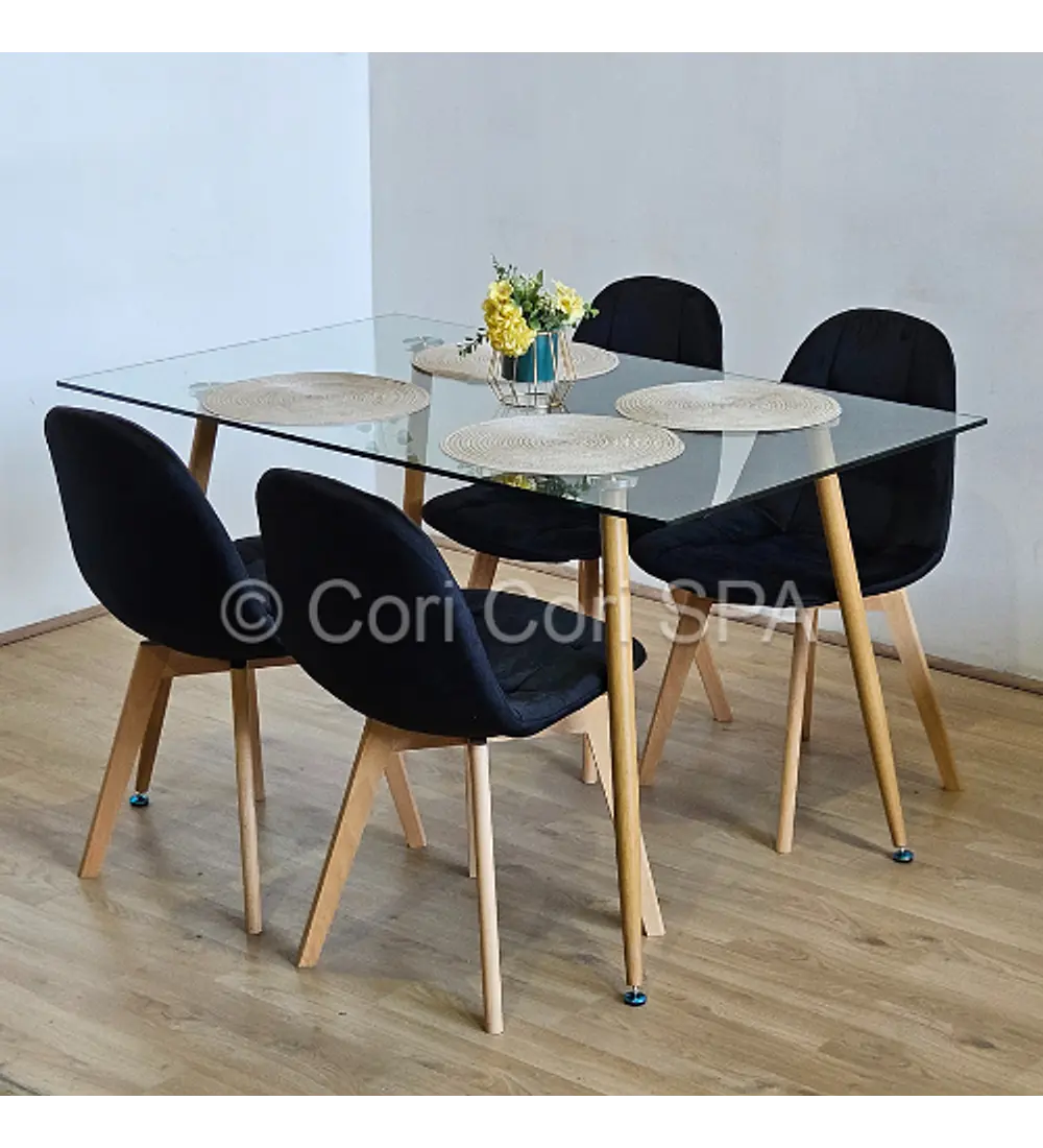 Comedor Rubi 120x80cms + 4 Sillas Capitonne Velvet 