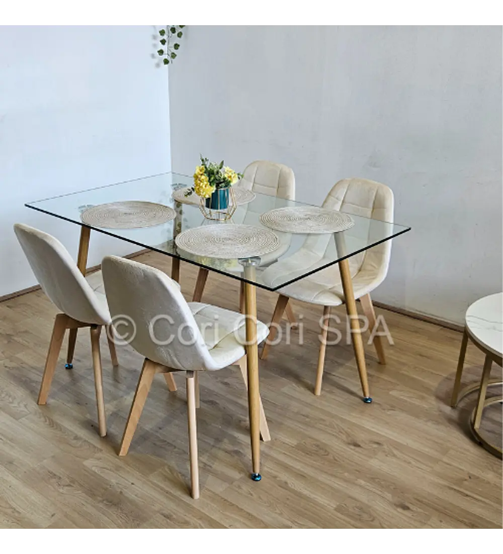 Comedor Rubi 120x80cms + 4 Sillas Capitonne Velvet 