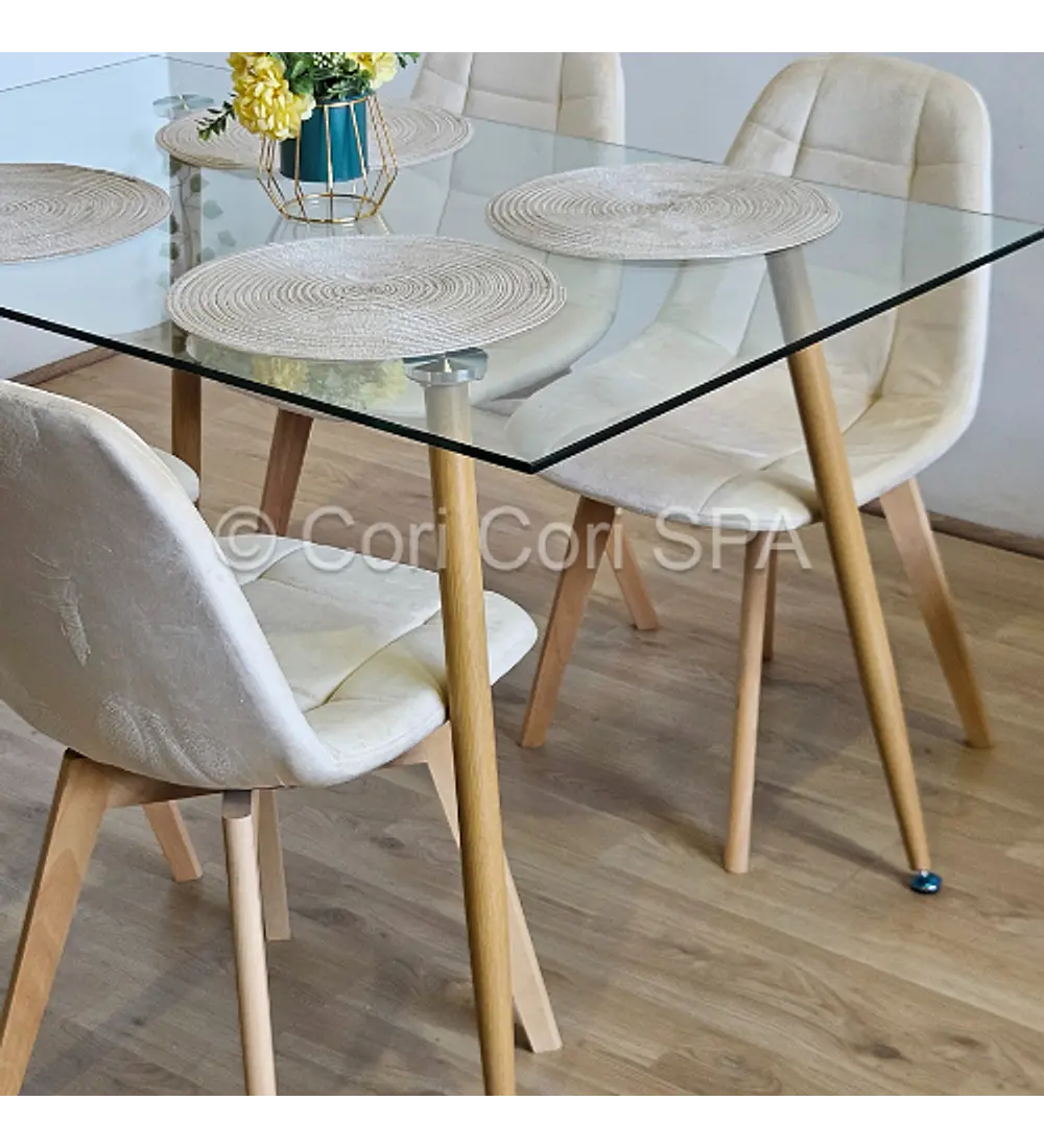 Comedor Rubi 120x80cms + 4 Sillas Capitonne Velvet 