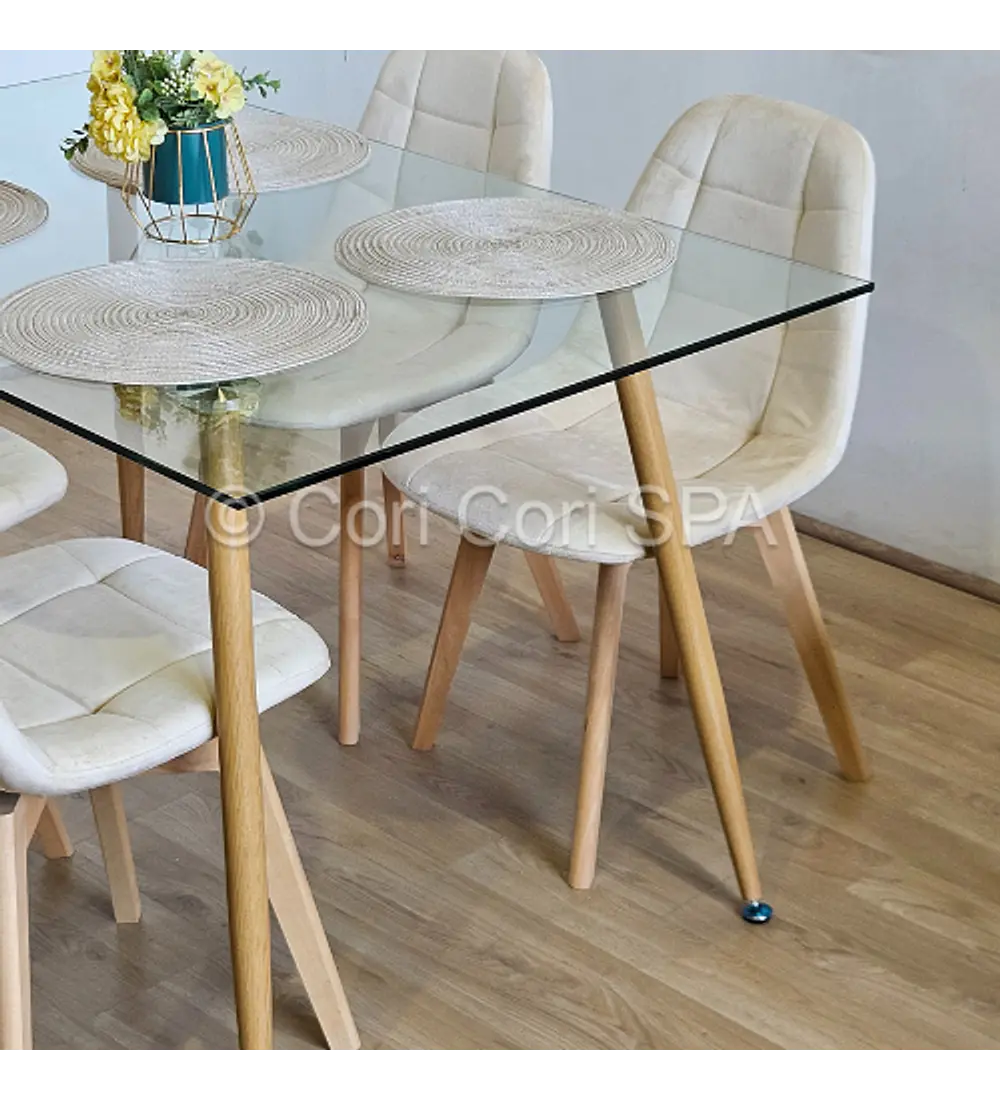 Comedor Rubi 120x80cms + 4 Sillas Capitonne Velvet 