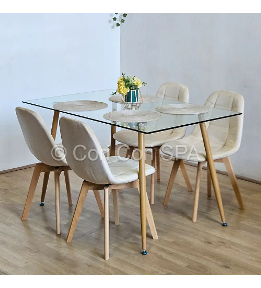 Comedor Rubi 120x80cms + 4 Sillas Capitonne Velvet 