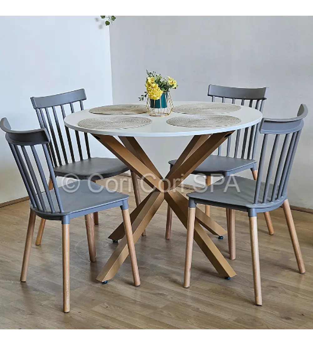 Comedor Warwick Melamina Blanca 100cm + 4 Sillas Windsor