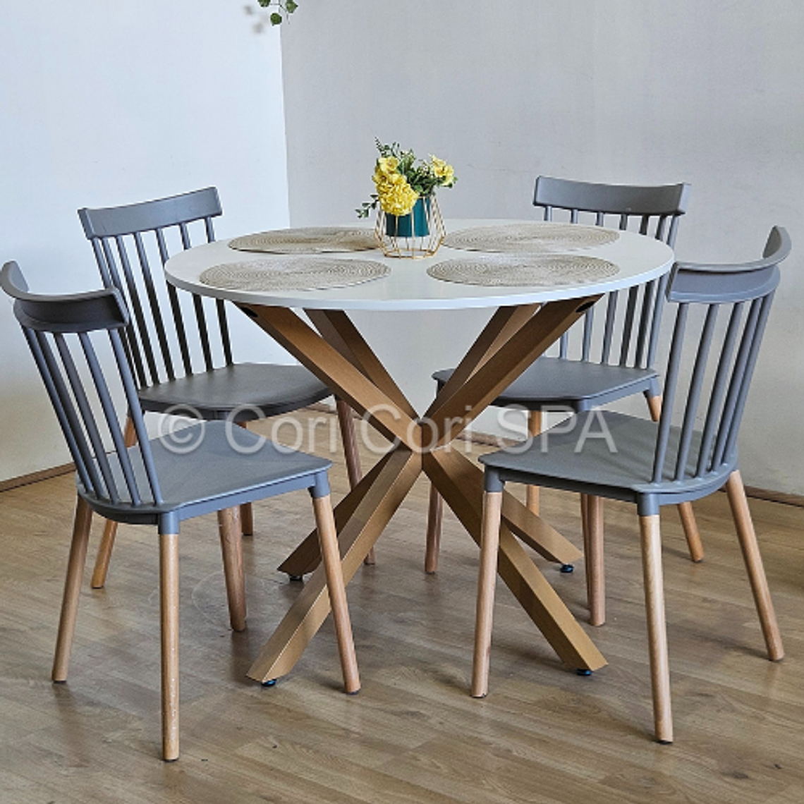 Comedor Warwick Melamina Blanca 100cm + 4 Sillas Windsor 2