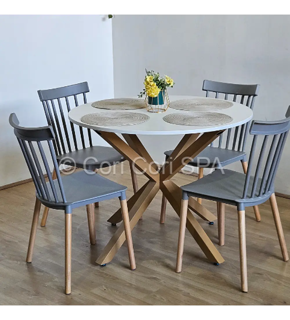 Comedor Warwick Melamina Blanca 100cm + 4 Sillas Windsor