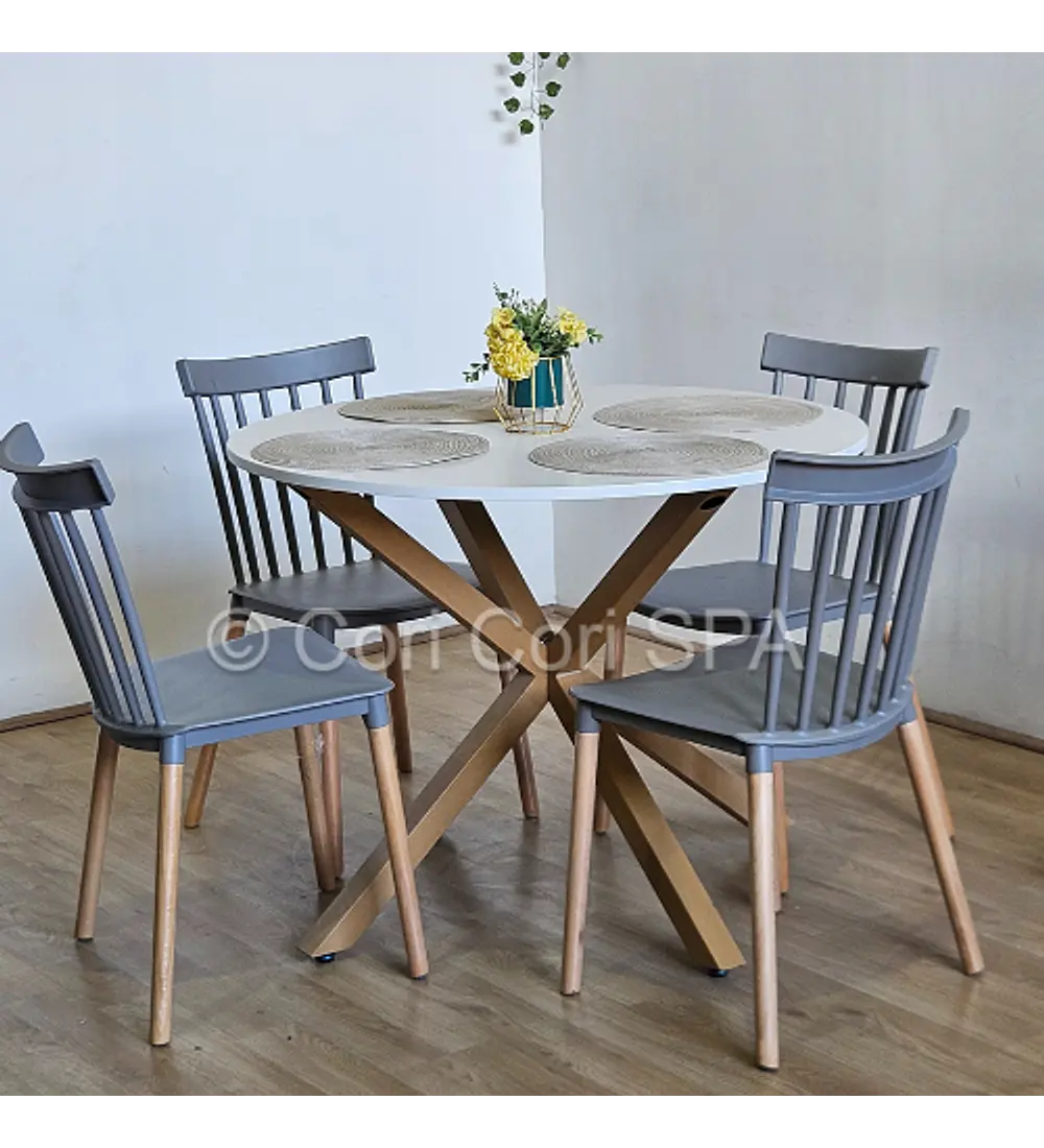 Comedor Warwick Melamina Blanca 100cm + 4 Sillas Windsor