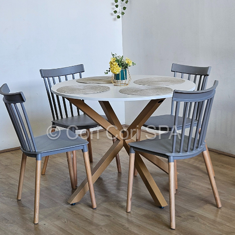 Comedor Warwick Melamina Blanca 100cm + 4 Sillas Windsor 5