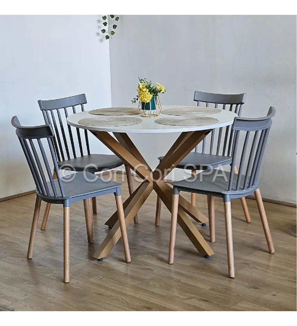 Comedor Warwick Melamina Blanca 100cm + 4 Sillas Windsor