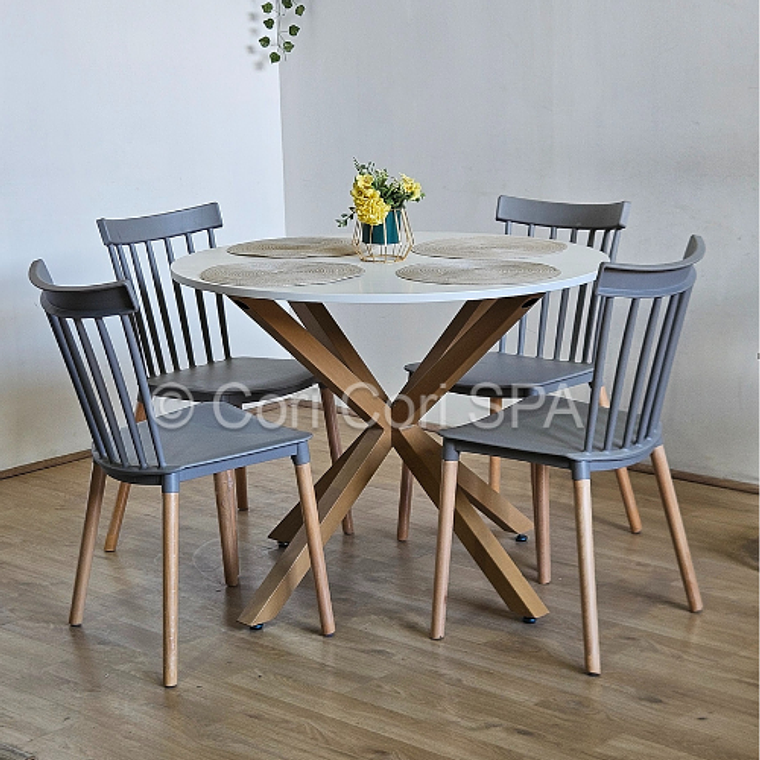 Comedor Warwick Melamina Blanca 100cm + 4 Sillas Windsor 6