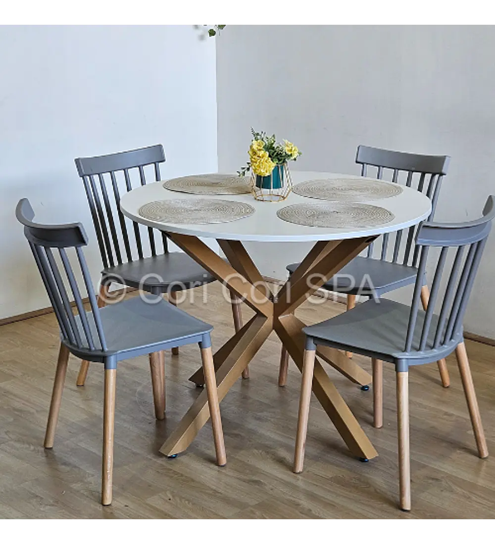 Comedor Warwick Melamina Blanca 100cm + 4 Sillas Windsor