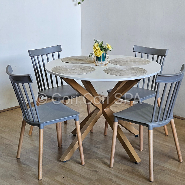 Comedor Warwick Melamina Blanca 100cm + 4 Sillas Windsor 7