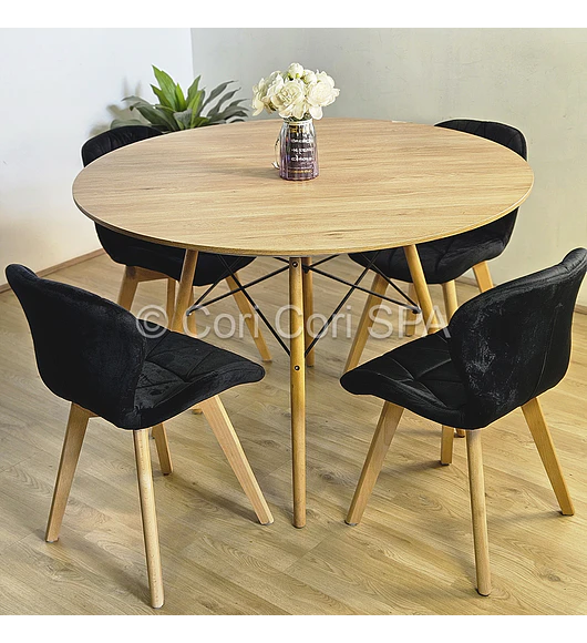Comedor Mesa Wood 100cm + 4 Sillas Mariposa Velvet