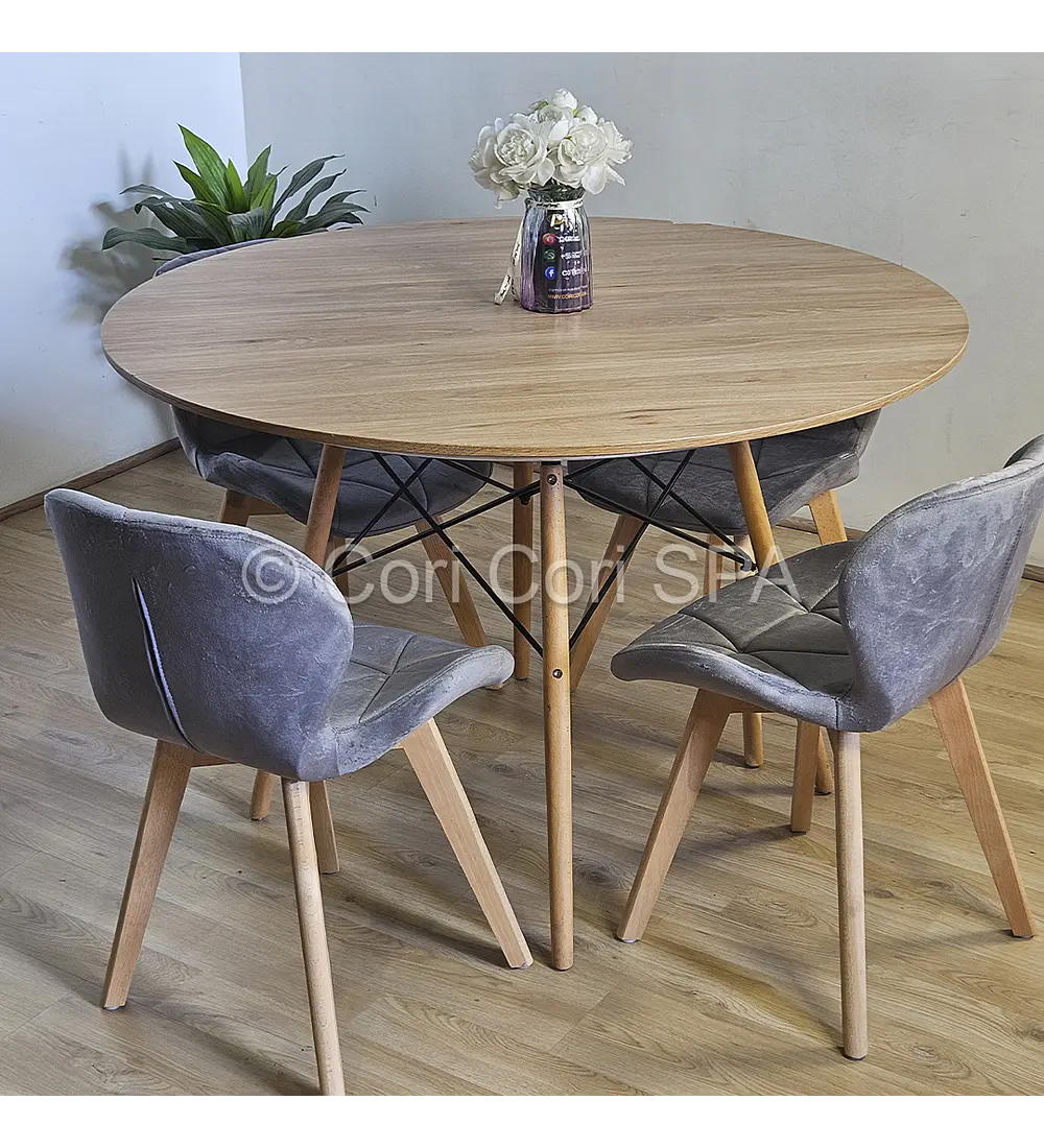 Comedor Mesa Wood 100cm + 4 Sillas Mariposa Velvet