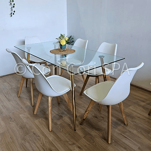 Comedor Rubi Gold 130x80cms + 6 Sillas Tulip