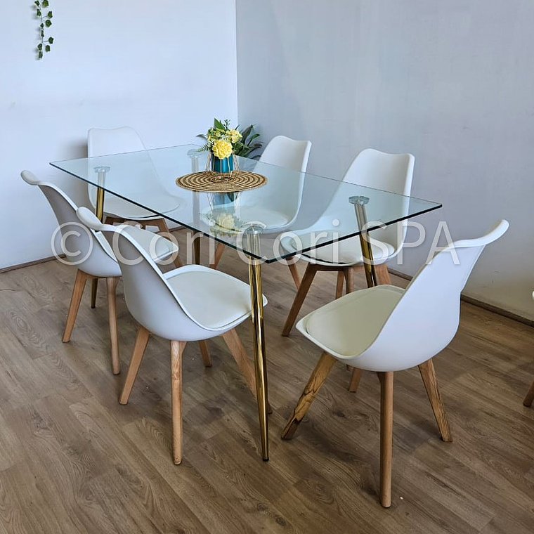 Comedor Rubi Gold 130x80cms + 6 Sillas Tulip 2