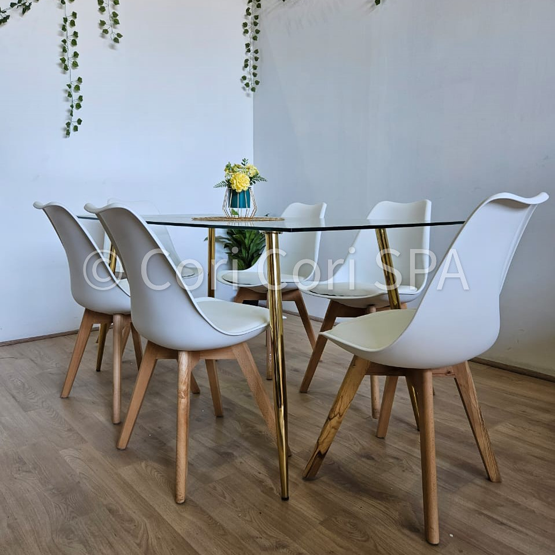 Comedor Rubi Gold 130x80cms + 6 Sillas Tulip 9