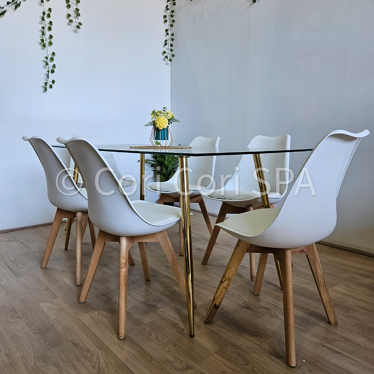 Comedor Rubi Gold 130x80cms + 6 Sillas Tulip 9