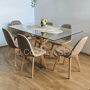 Comedor Madrid 140x80cms + 6 Sillas Capitonne Lino