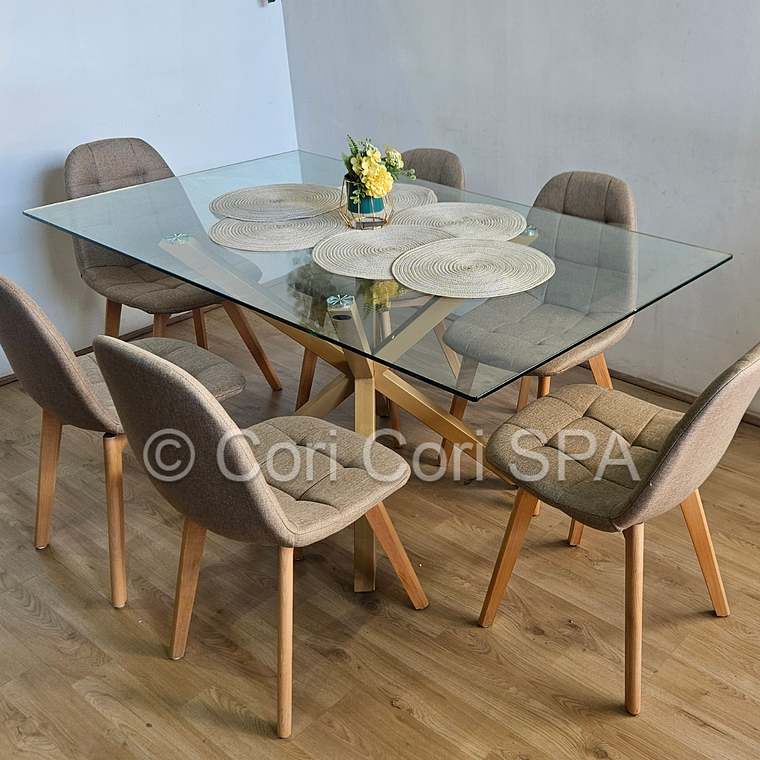 Comedor Madrid 140x80cms + 6 Sillas Capitonne Lino 3