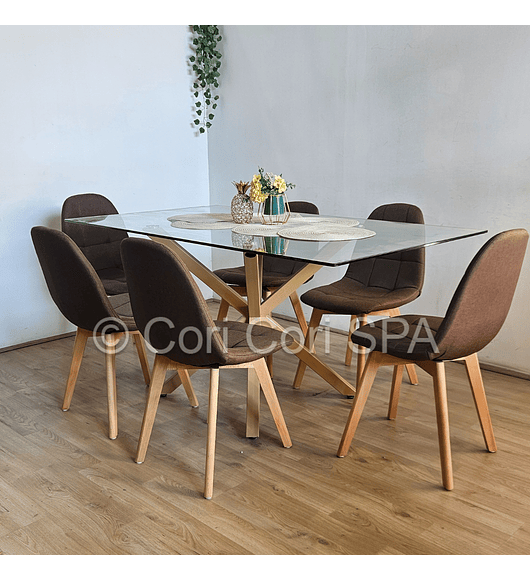 Comedor Madrid 140x80cms + 6 Sillas Capitonne Lino