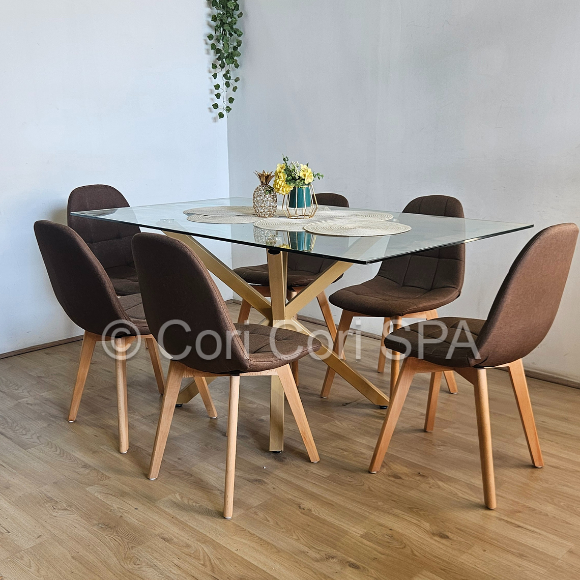 Comedor Madrid 140x80cms + 6 Sillas Capitonne Lino 1