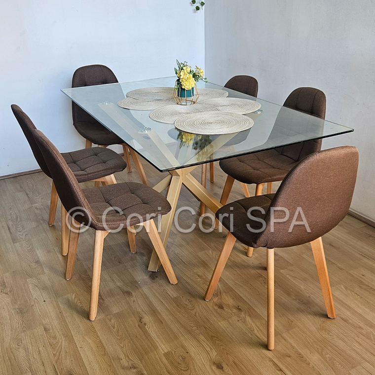 Comedor Madrid 140x80cms + 6 Sillas Capitonne Lino 7