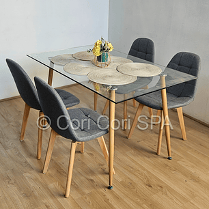 Comedor Rubi 120x80cms + 4 Sillas Capitonne Lino