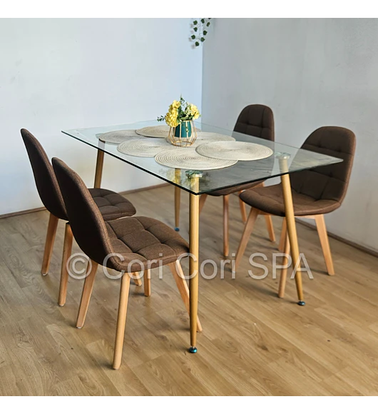 Comedor Rubi 120x80cms + 4 Sillas Capitonne Lino