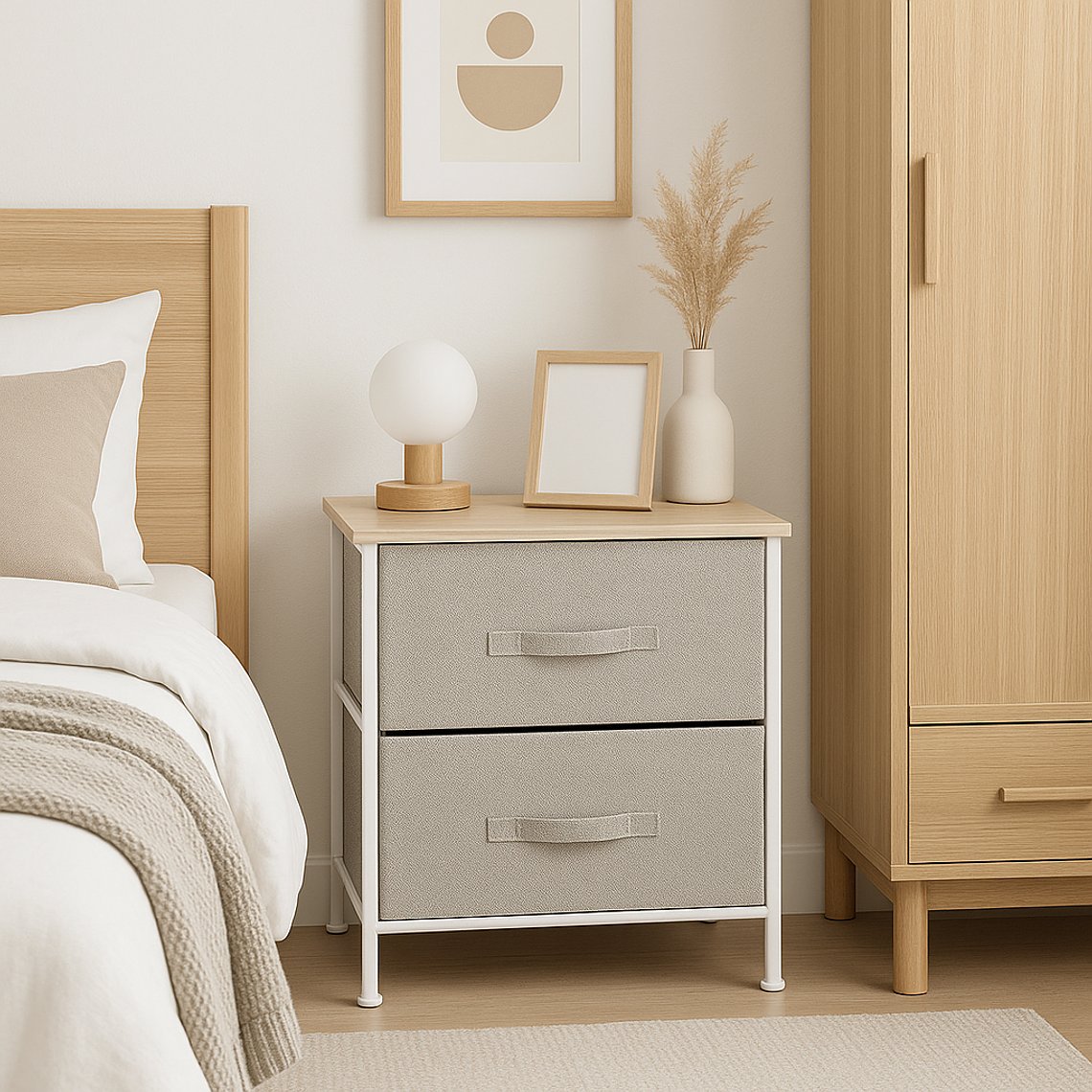 Velador con Cajones de Tela - Gris 1