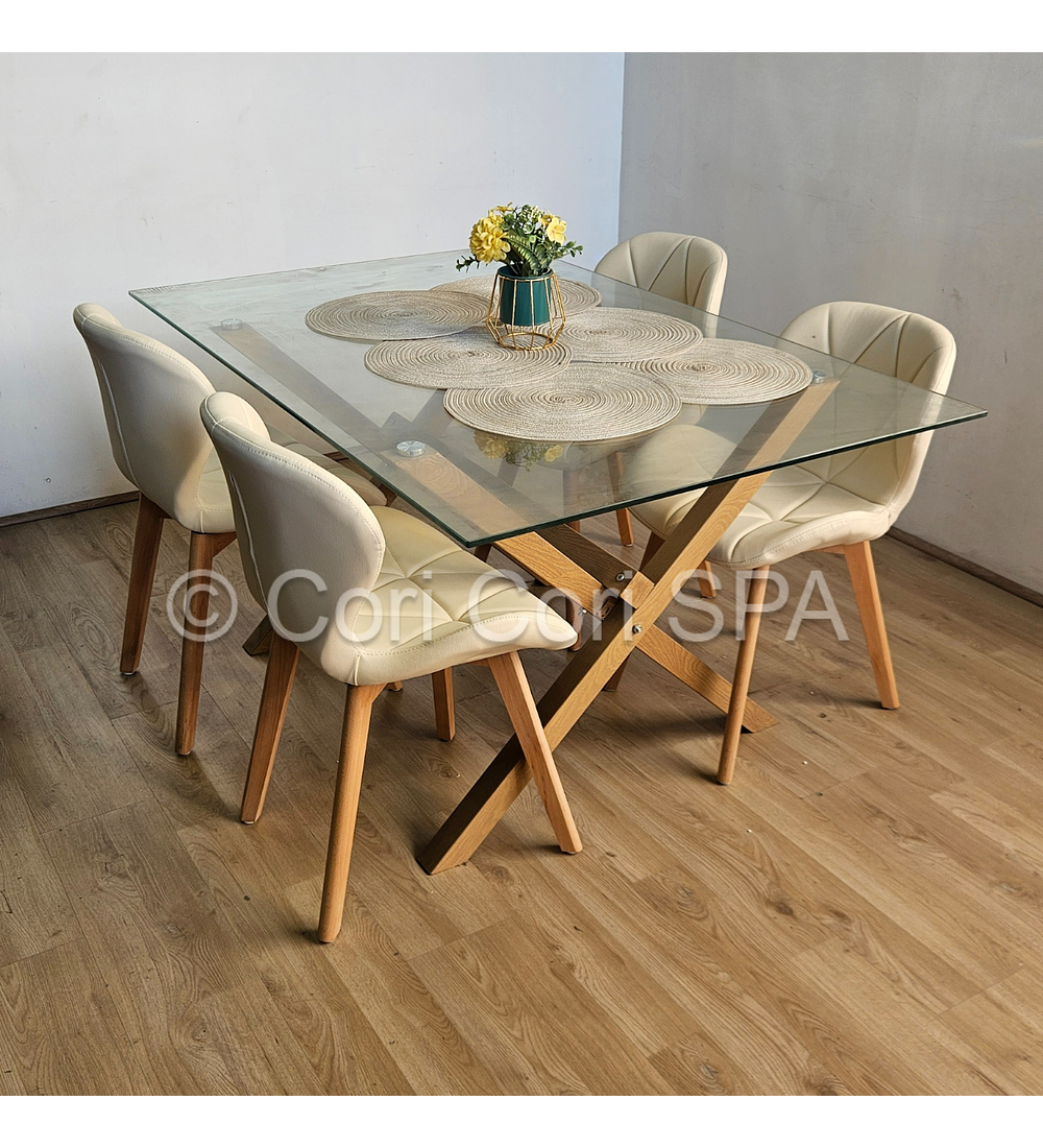 Comedor Medlock 140x90cms + 4 Sillas Mariposa Ecocuero Wood
