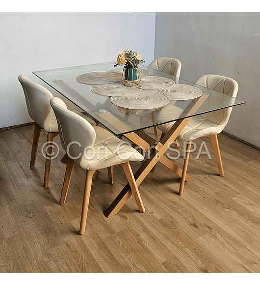 Comedor Medlock 140x90cms + 4 Sillas Mariposa Ecocuero Wood
