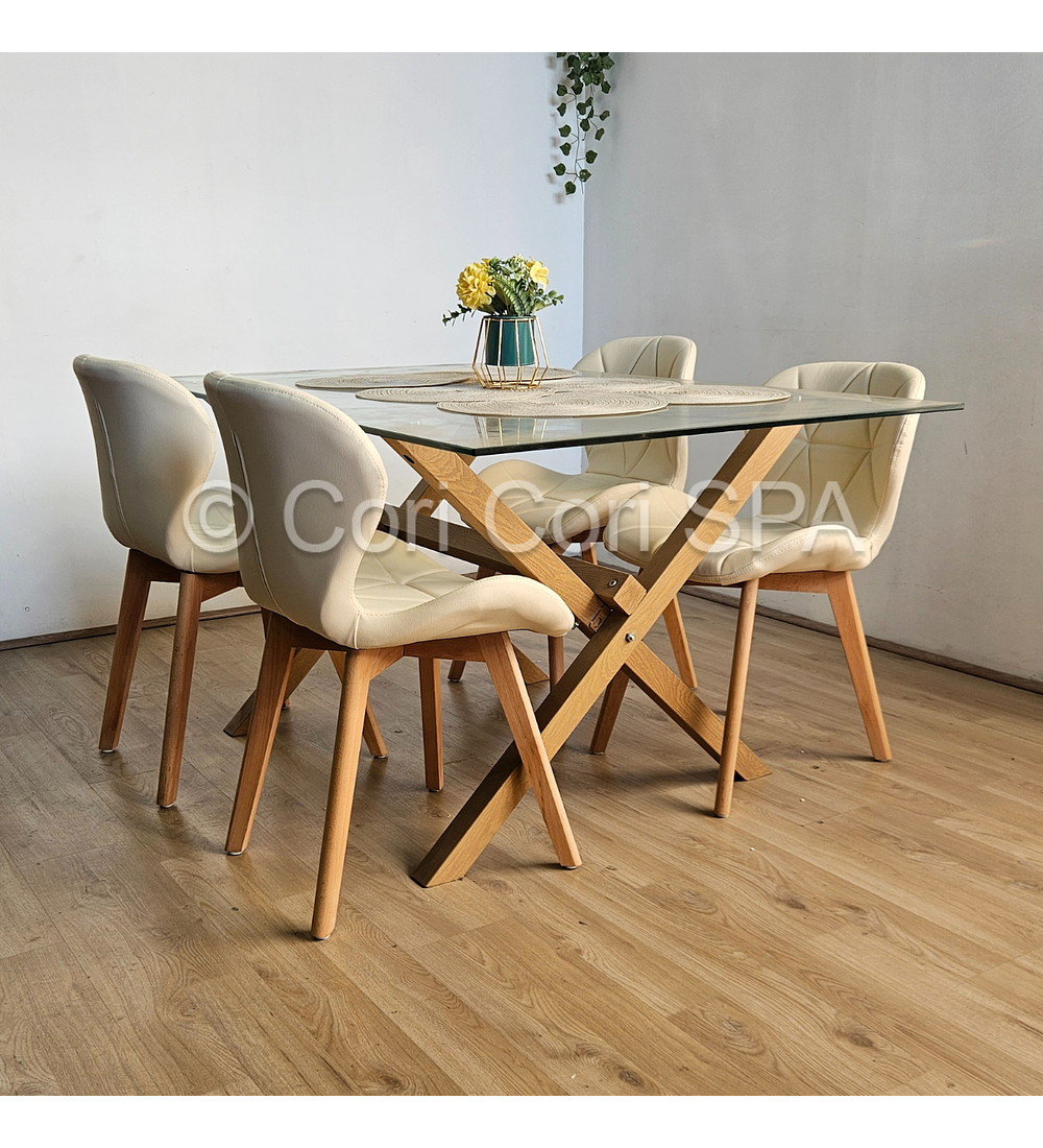 Comedor Medlock 140x90cms + 4 Sillas Mariposa Ecocuero Wood