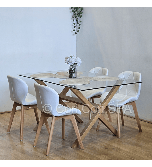 Comedor Medlock 120x80cms + 4 Sillas Mariposa Ecocuero Wood