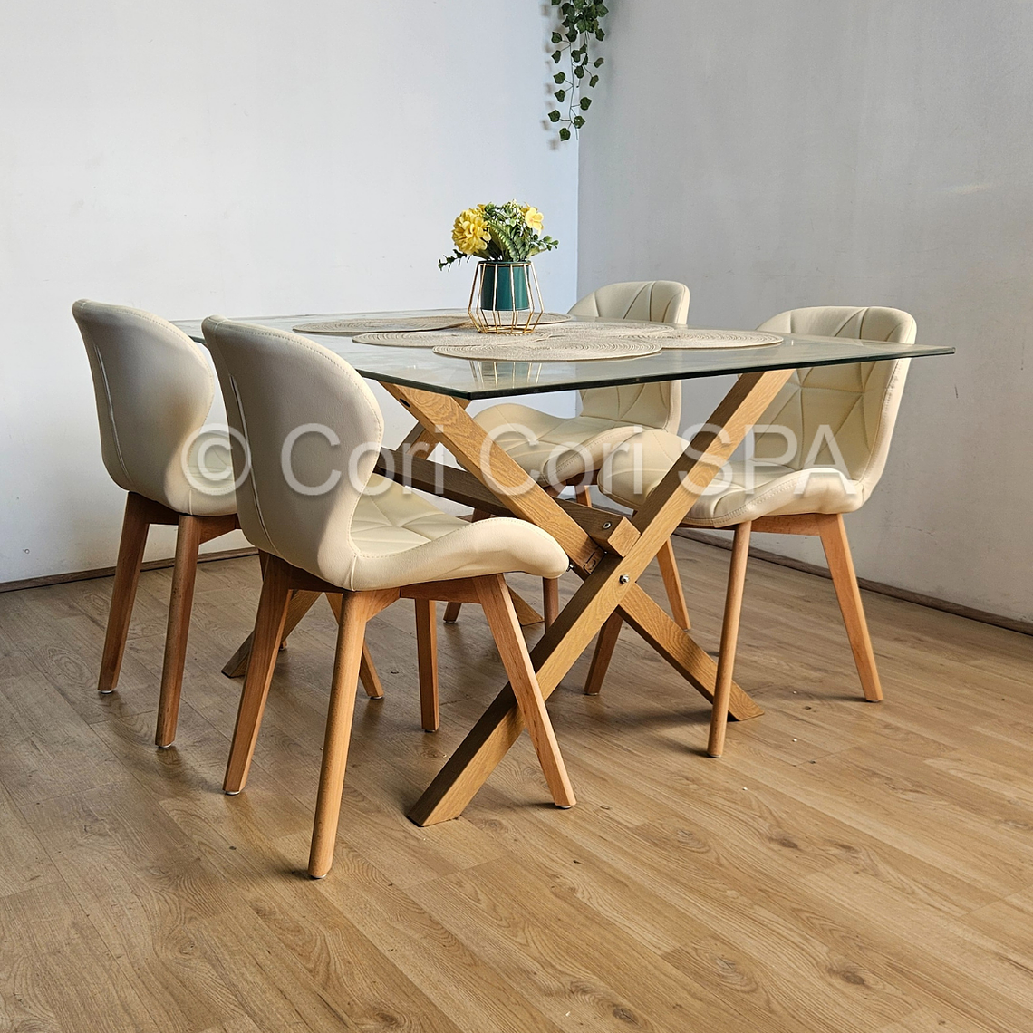 Comedor Medlock 120x80cms + 4 Sillas Mariposa Ecocuero Wood 6