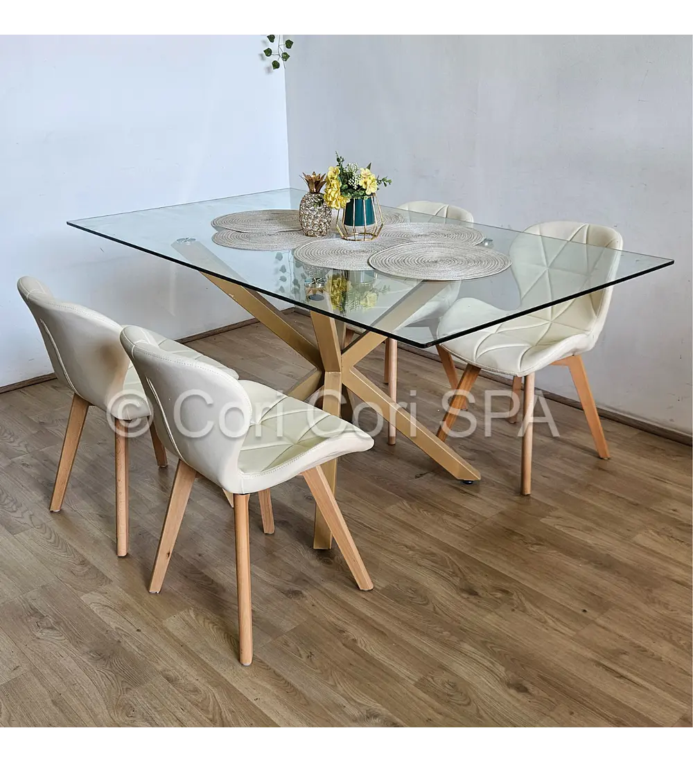 Comedor Madrid 140x80cms + 4 Sillas Mariposa Ecocuero Wood