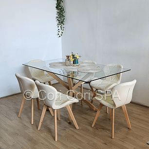 Comedor Madrid 140x80cms + 6 Sillas Mariposa Ecocuero Wood