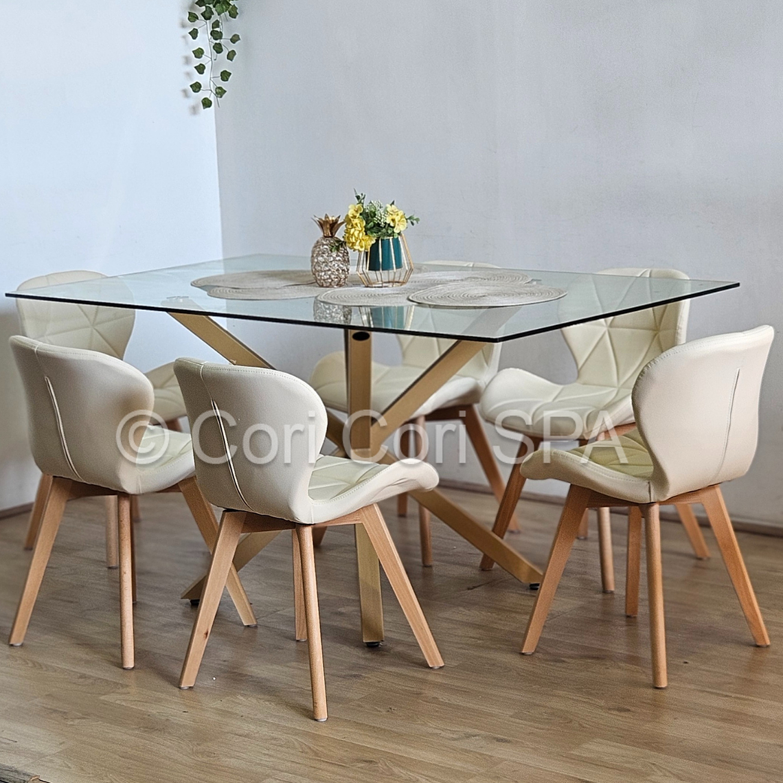 Comedor Madrid 140x80cms + 6 Sillas Mariposa Ecocuero Wood 10